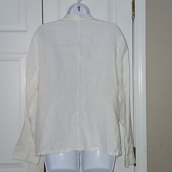 Sigrid Olsen off white 100% linen button down  casual business blouse Sz L EUC - Picture 4 of 6